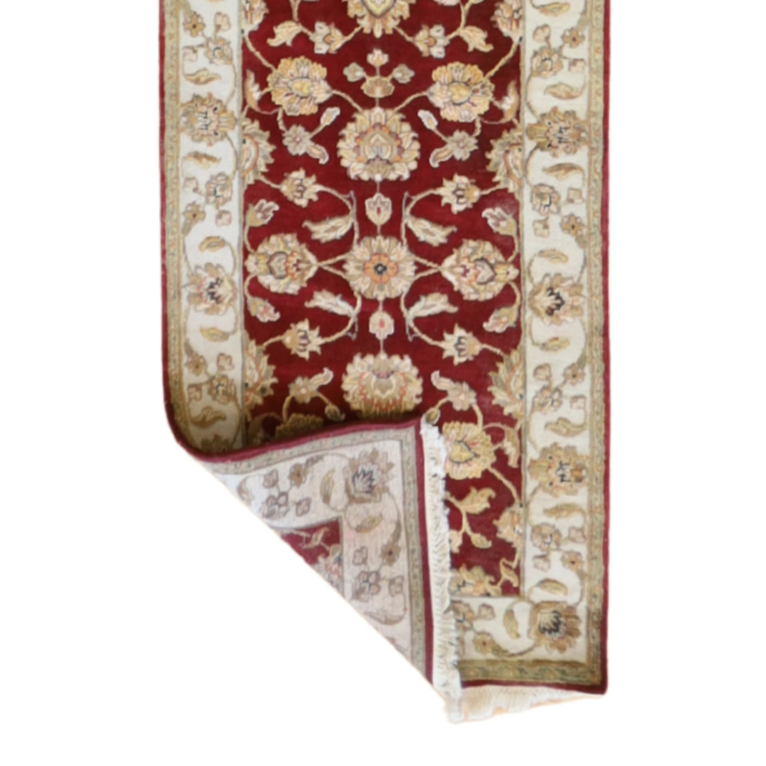2'6" x 19'11" RED AND IVORY JAIPUR FLORAL INDIAN RUG
