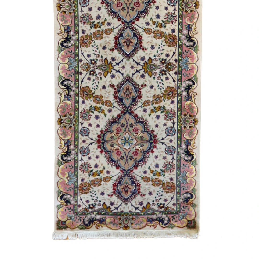 3' 0" x 13' 0" BEIGE AND PINK TABRIZ FLORAL PERSIAN RUG