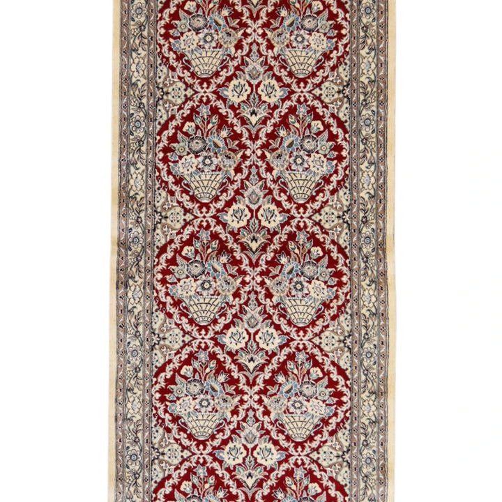 3' 2" x 13' 3" RED AND IVORY NAEIN FLORAL PERSIAN RUG