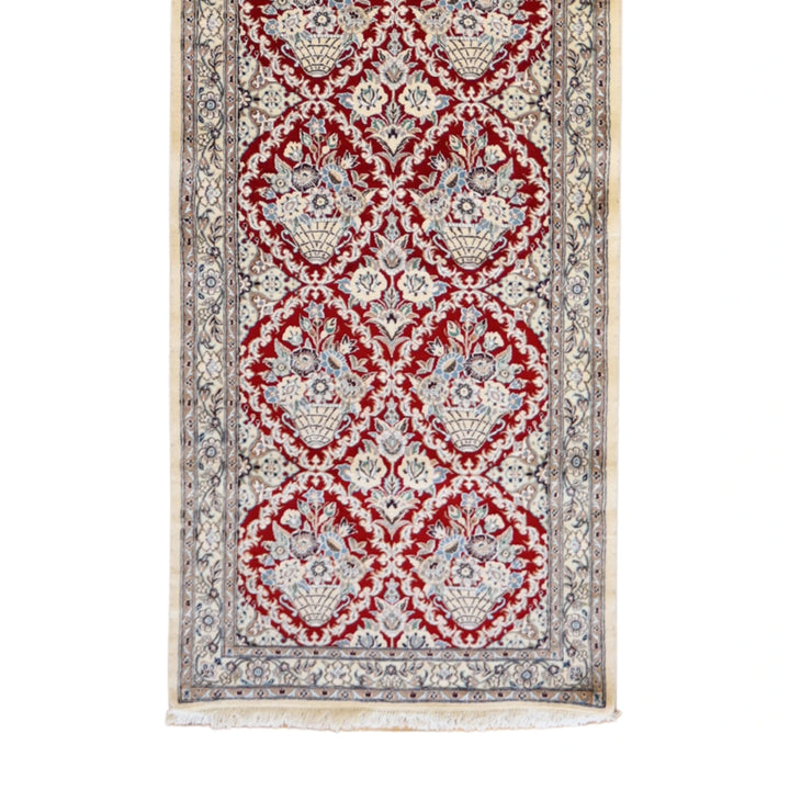3' 2" x 13' 3" RED AND IVORY NAEIN FLORAL PERSIAN RUG