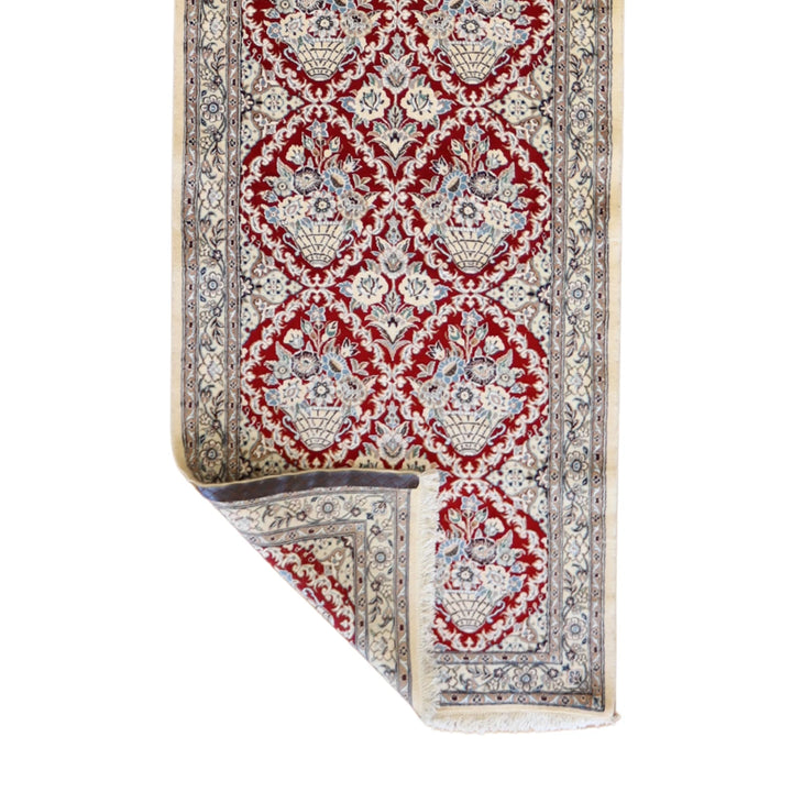 3' 2" x 13' 3" RED AND IVORY NAEIN FLORAL PERSIAN RUG