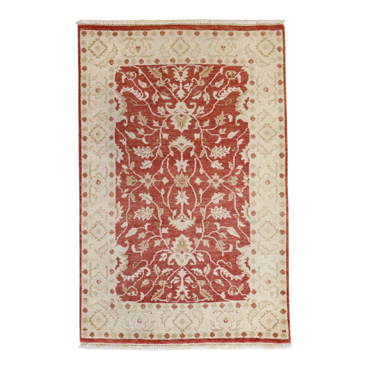 4'0" x 6'3" RED AND BEIGE PESHAWAR FLORAL PAKISTANI RUG