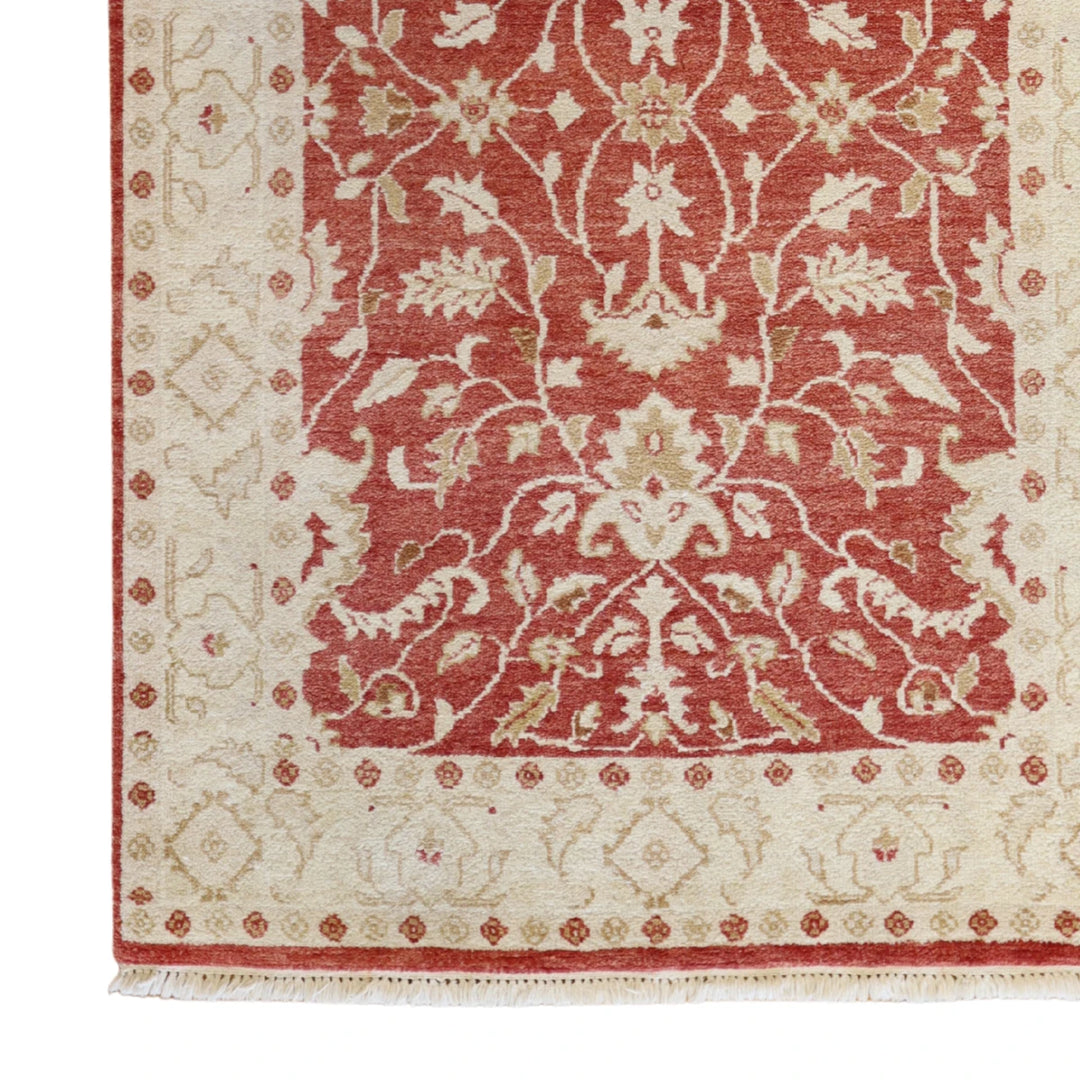 4'0" x 6'3" RED AND BEIGE PESHAWAR FLORAL PAKISTANI RUG