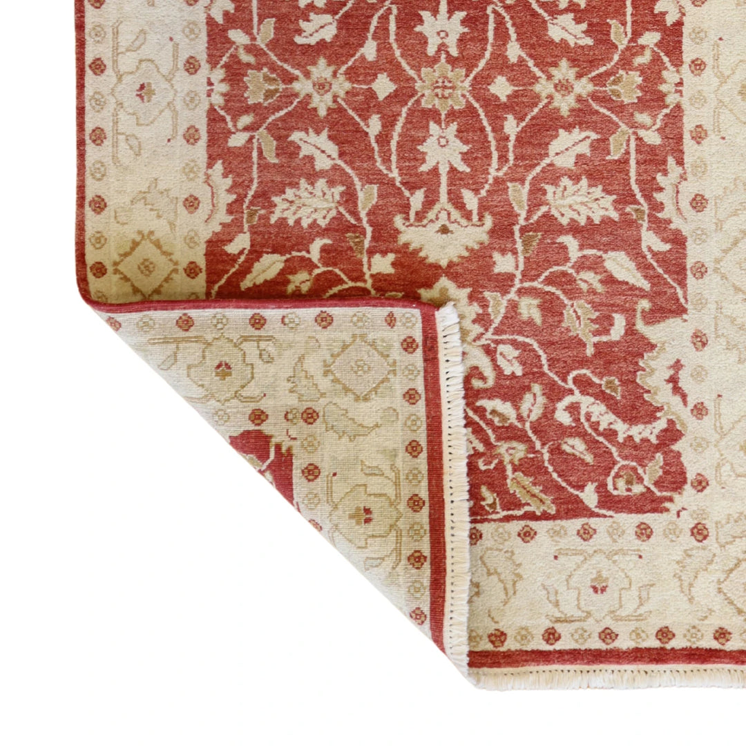4'0" x 6'3" RED AND BEIGE PESHAWAR FLORAL PAKISTANI RUG