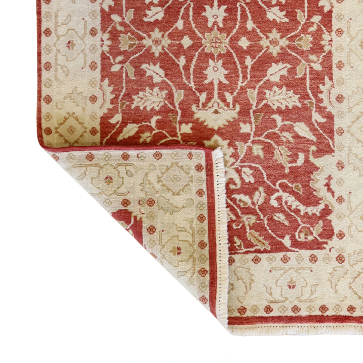 4'0" x 6'3" RED AND BEIGE PESHAWAR FLORAL PAKISTANI RUG