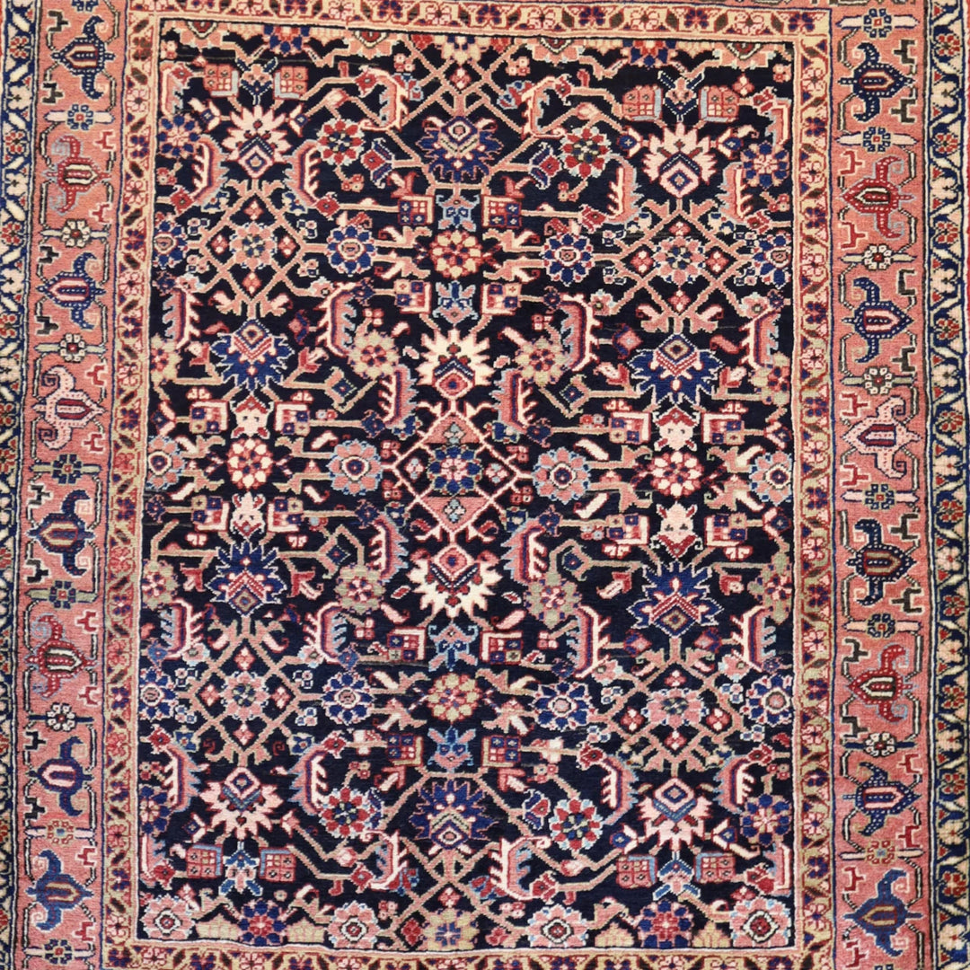 4'9" x 6'0" NAVY AND SALMON HERIZ GEOMETRIC PERSIAN RUG