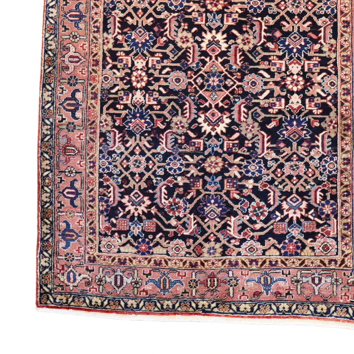 4'9" x 6'0" NAVY AND SALMON HERIZ GEOMETRIC PERSIAN RUG