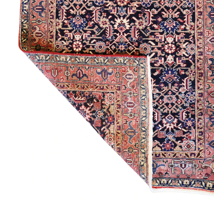 4'9" x 6'0" NAVY AND SALMON HERIZ GEOMETRIC PERSIAN RUG