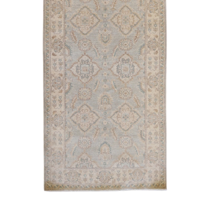 2'8" x 9'8" AQUA AND BEIGE PESHAWAR GEOMETRIC PAKISTANI RUG