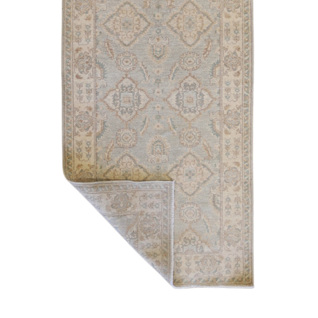 2'8" x 9'8" AQUA AND BEIGE PESHAWAR GEOMETRIC PAKISTANI RUG