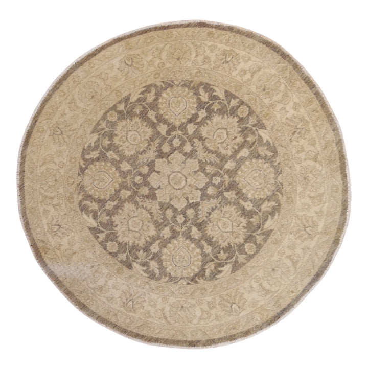 4'10" x 4'10" TAUPE AND BEIGE PESHAWAR FLORAL PAKISTANI RUG