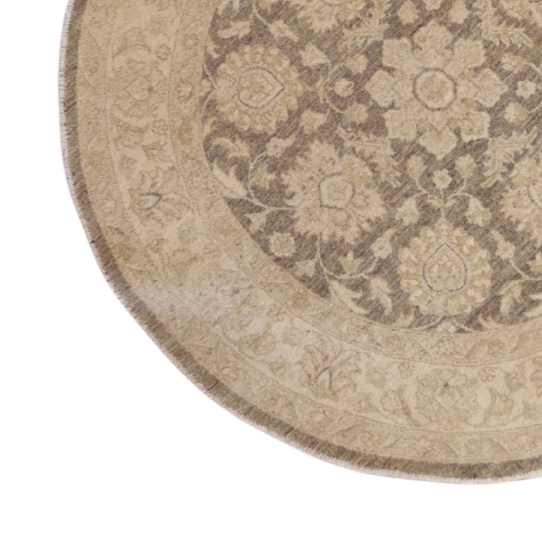 4'10" x 4'10" TAUPE AND BEIGE PESHAWAR FLORAL PAKISTANI RUG