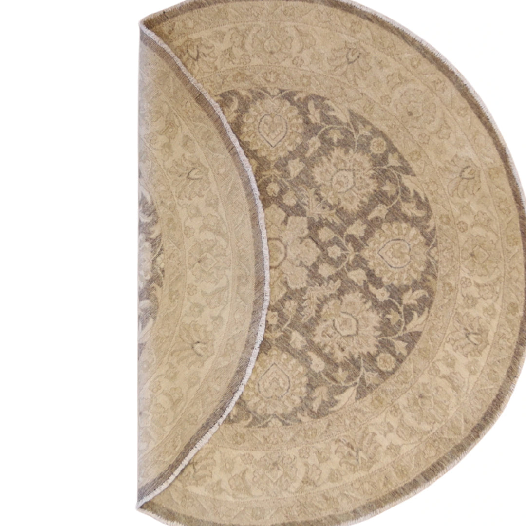 4'10" x 4'10" TAUPE AND BEIGE PESHAWAR FLORAL PAKISTANI RUG