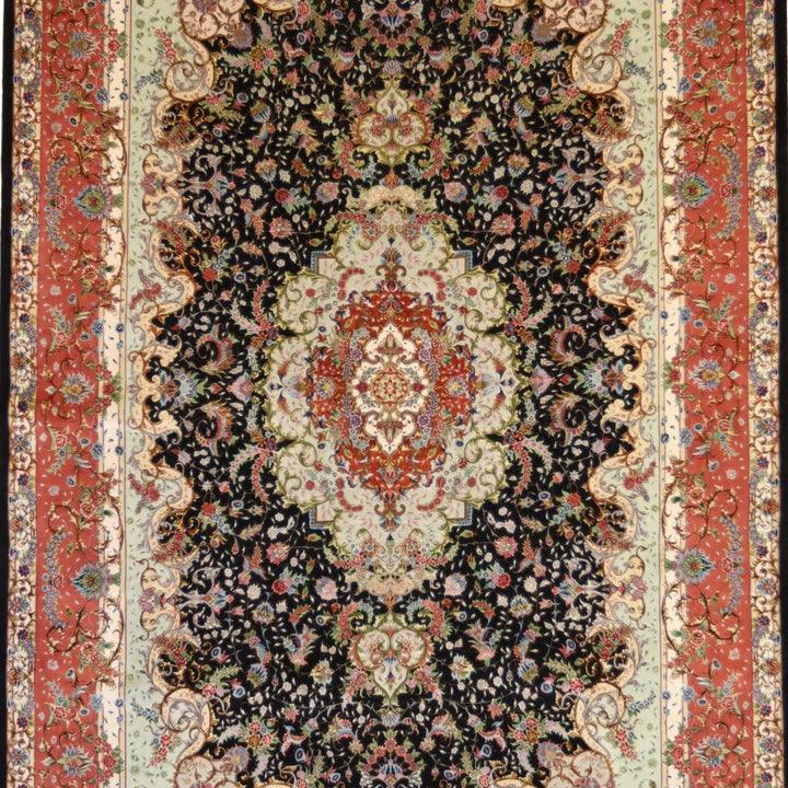 6'6" x 9'10" BLACK AND ROSE TABRIZ FLORAL PERSIAN RUG