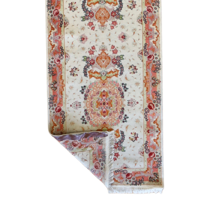 2' 6" x 17' 0" IVORY AND PINK TABRIZ FLORAL PERSIAN RUG