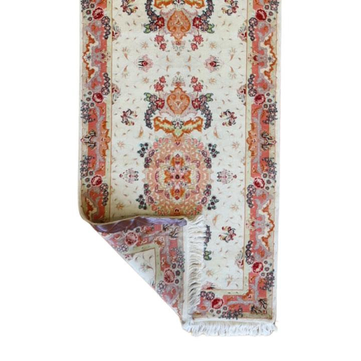 2' 6" x 17' 0" IVORY AND PINK TABRIZ FLORAL PERSIAN RUG