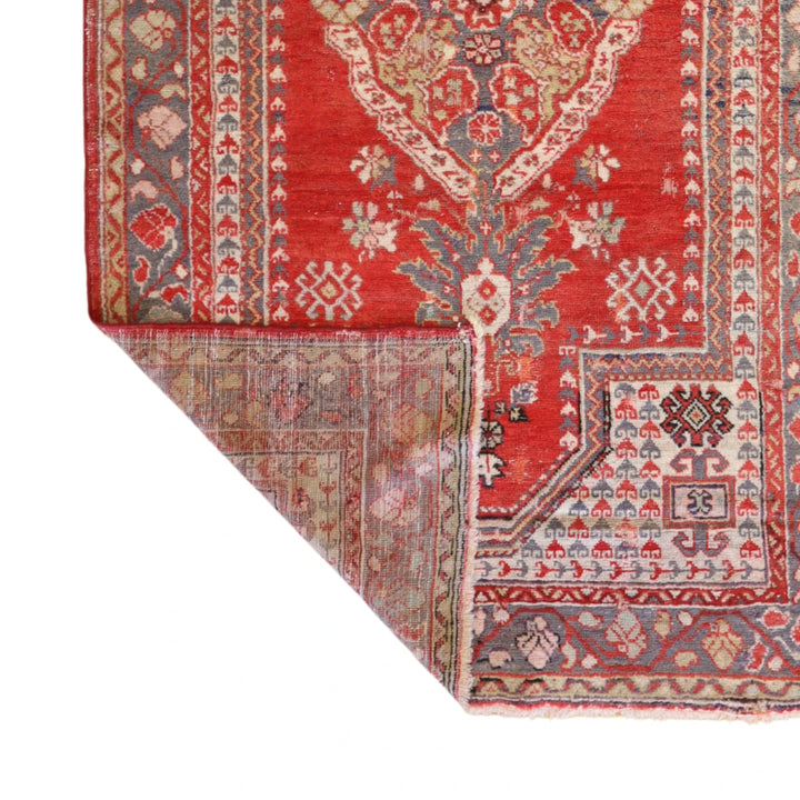 4'2" x 7'5" RED AND GRAY  GEOMETRIC TURKISH RUG