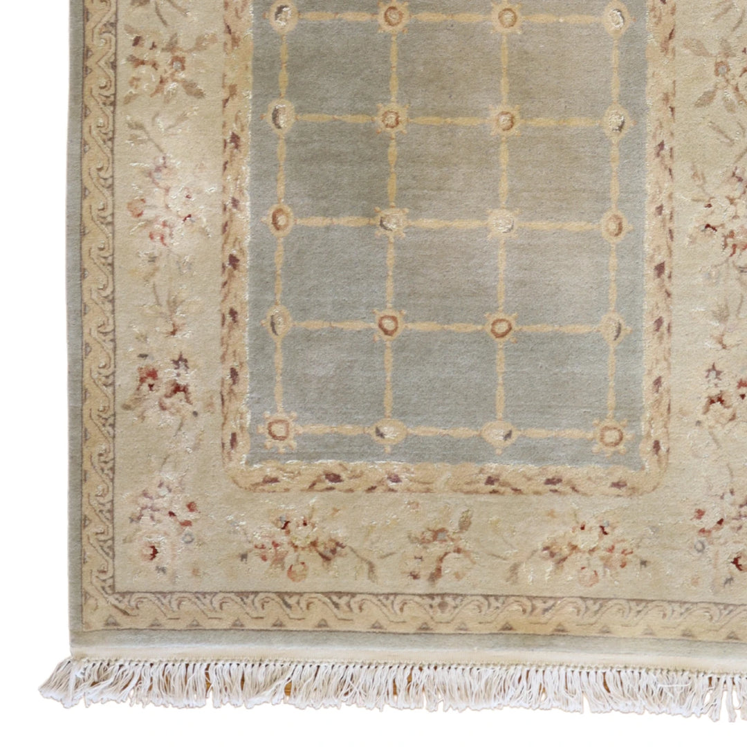 3'10" x 6'0" BLUE AND IVORY MODERN INDIAN RUG