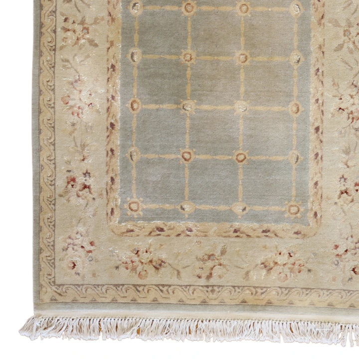 3'10" x 6'0" BLUE AND IVORY MODERN INDIAN RUG