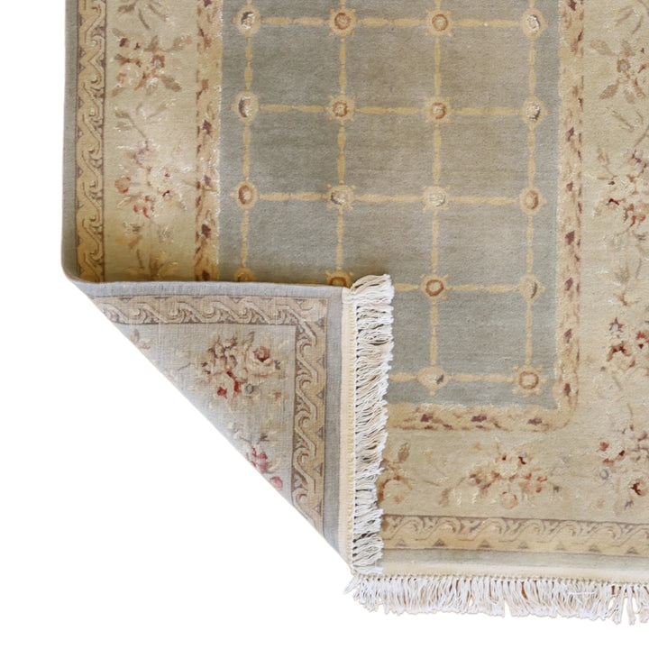 3'10" x 6'0" BLUE AND IVORY MODERN INDIAN RUG