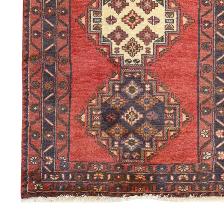 3'0" x 5'0" RED AND  HAMEDAN GEOMETRIC PERSIAN RUG