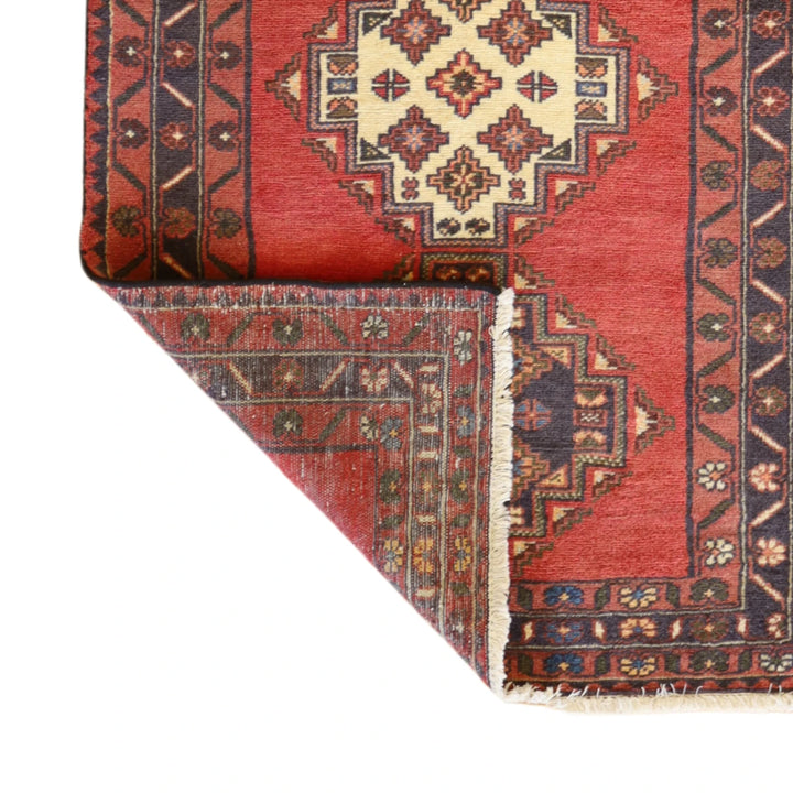 3'0" x 5'0" RED AND  HAMEDAN GEOMETRIC PERSIAN RUG