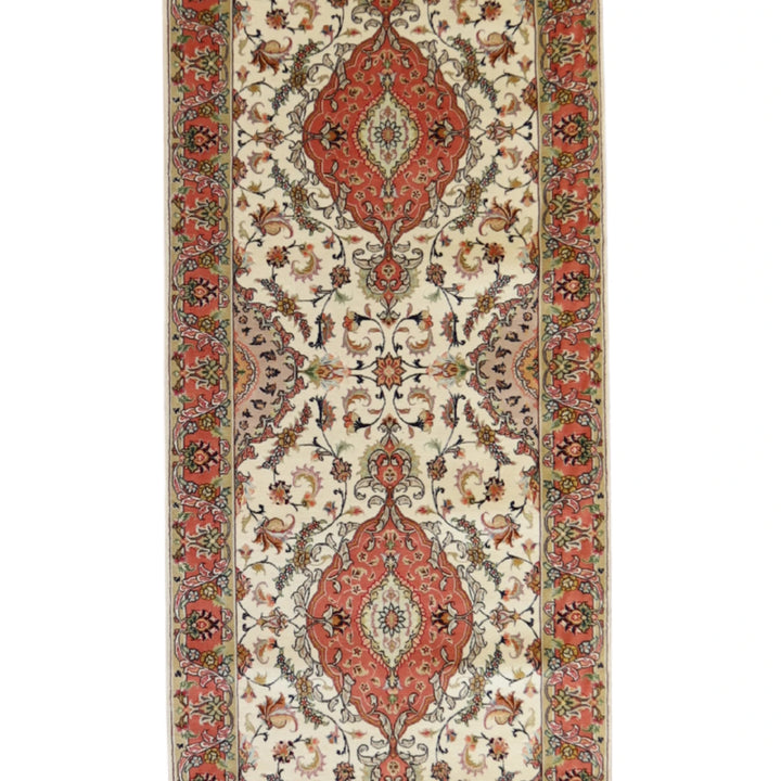 3' 0" x 13' 6" IVORY AND PINK TABRIZ FLORAL PERSIAN RUG