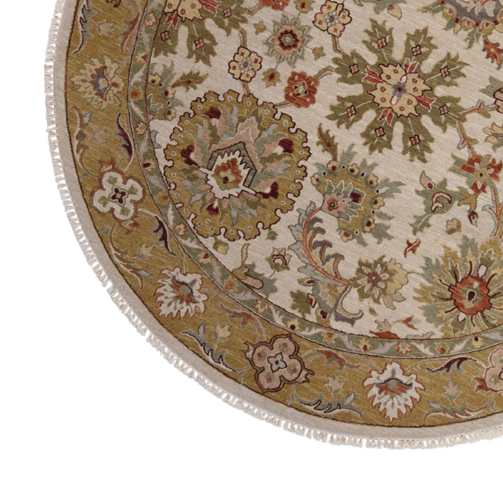 8'0" x 8'0" BEIGE AND GOLD SOUMAK FLORAL INDIAN RUG
