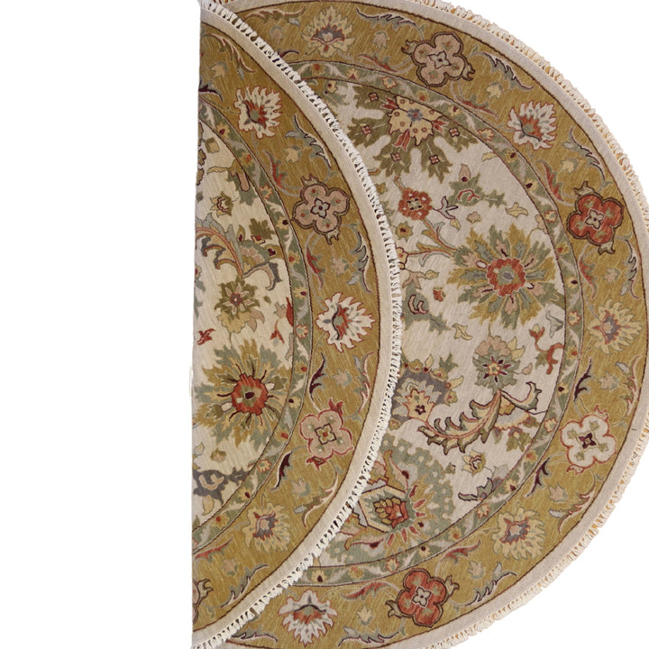 8'0" x 8'0" BEIGE AND GOLD SOUMAK FLORAL INDIAN RUG