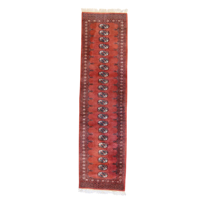 2'7" x 10'0" RUST AND RUST BOKARA GEOMETRIC PAKISTANI RUG