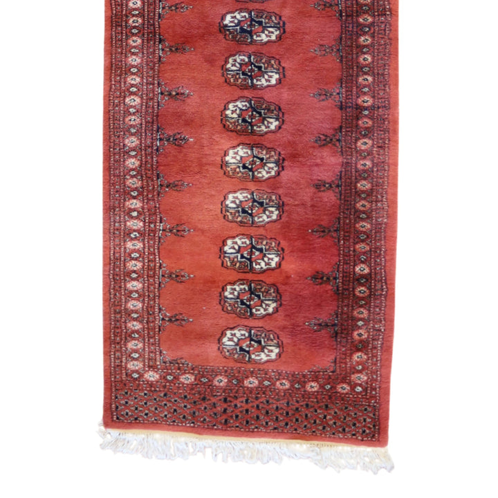 2'7" x 10'0" RUST AND RUST BOKARA GEOMETRIC PAKISTANI RUG