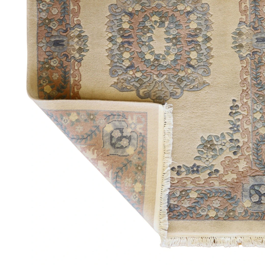 4'0" x 6'0" IVORY AND PINK ART-DECO FLORAL CHINESE RUG