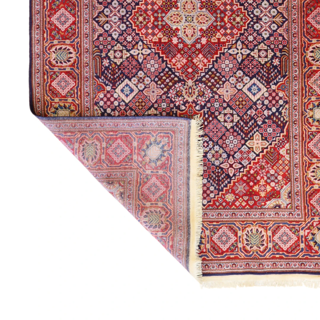 4'5" x 6'11" NAVY AND RED KASHAN GEOMETRIC PERSIAN RUG