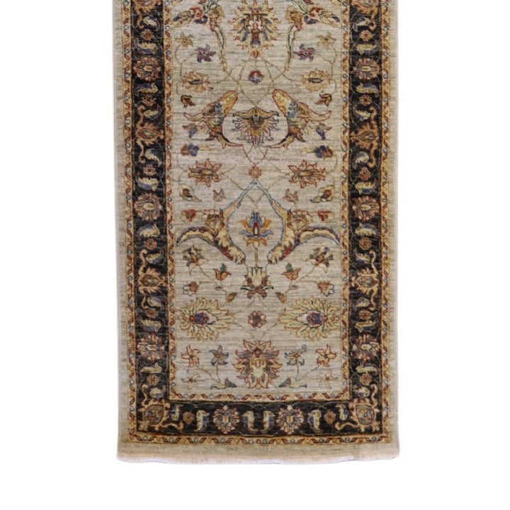 2' 7" x 9' 8" TAN AND CHARCOAL JAIPUR FLORAL INDIAN RUG