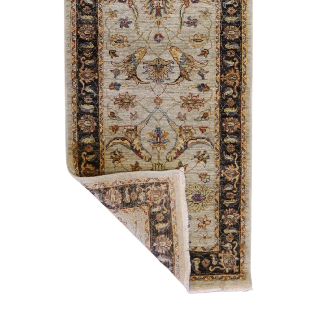 2' 7" x 9' 8" TAN AND CHARCOAL JAIPUR FLORAL INDIAN RUG