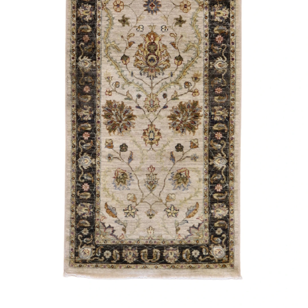 2' 8" x 8' 3" TAN AND CHARCOAL JAIPUR FLORAL INDIAN RUG