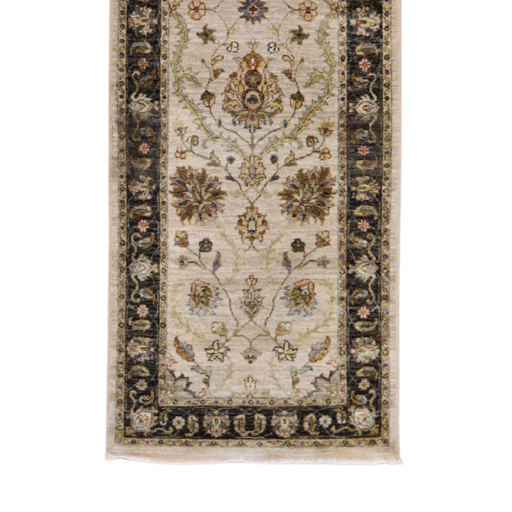 2' 8" x 8' 3" TAN AND CHARCOAL JAIPUR FLORAL INDIAN RUG