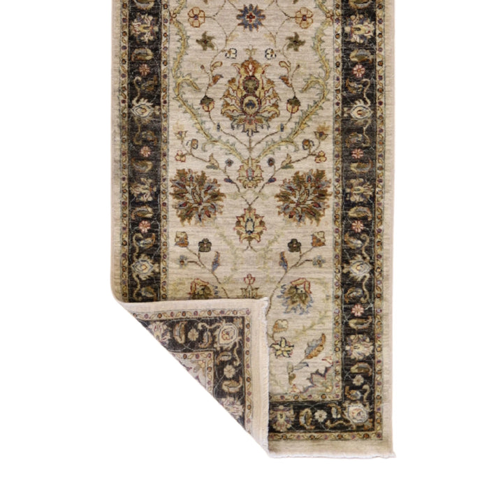 2' 8" x 8' 3" TAN AND CHARCOAL JAIPUR FLORAL INDIAN RUG