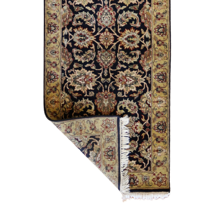 2'9" x 10'0" BLACK AND GOLD JAIPUR FLORAL INDIAN RUG