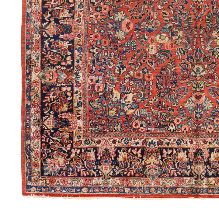 8'9" x 11'3" RUST AND BLUE SAROUK ANTIQUE PERSIAN RUG