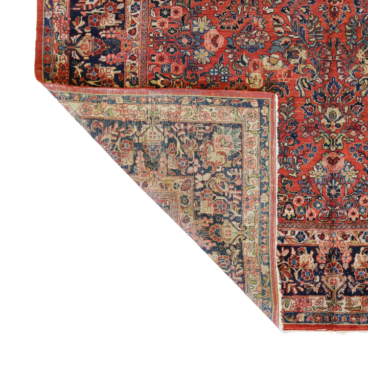 8'9" x 11'3" RUST AND BLUE SAROUK ANTIQUE PERSIAN RUG