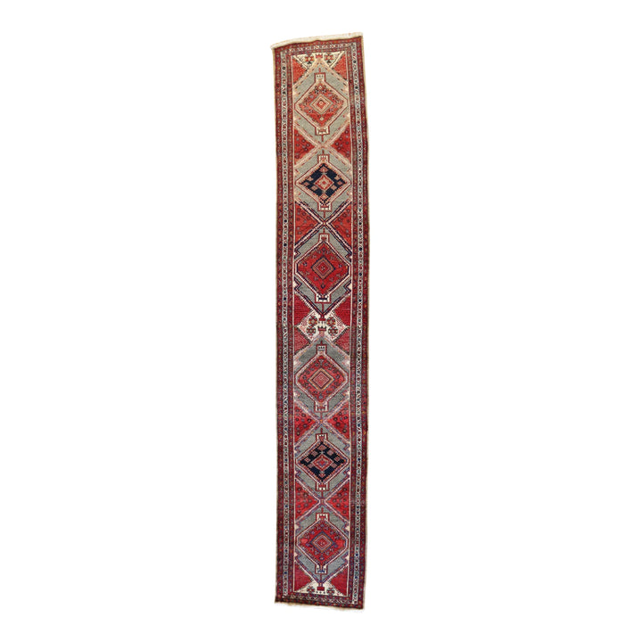 3' 2" x 19' 8" RED AND BEIGE SARAB GEOMETRIC PERSIAN RUG