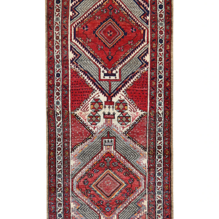 3' 2" x 19' 8" RED AND BEIGE SARAB GEOMETRIC PERSIAN RUG