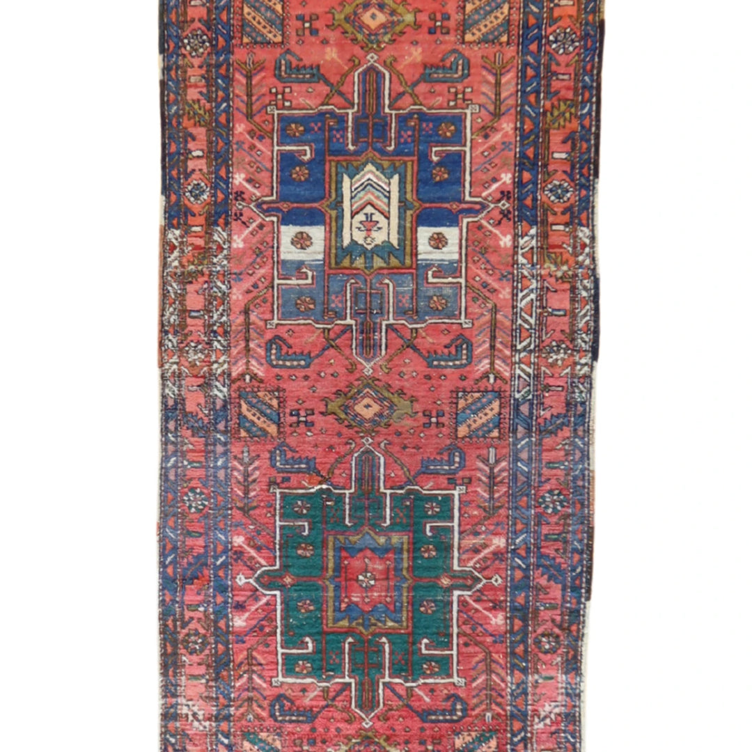 3' 2" x 11' 2" RUST AND RUST KARAJEH GEOMETRIC PERSIAN RUG