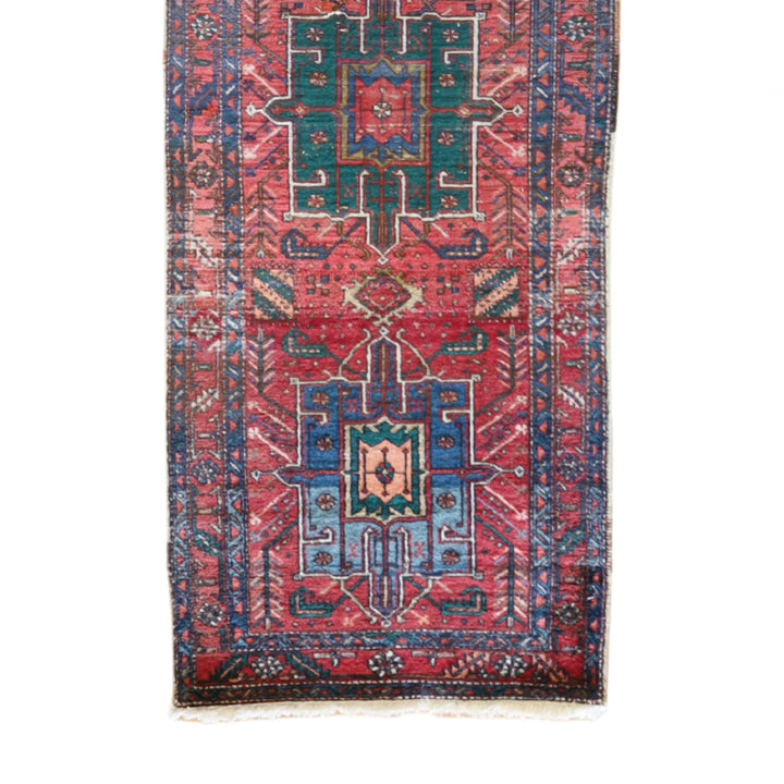 3' 2" x 11' 2" RUST AND RUST KARAJEH GEOMETRIC PERSIAN RUG