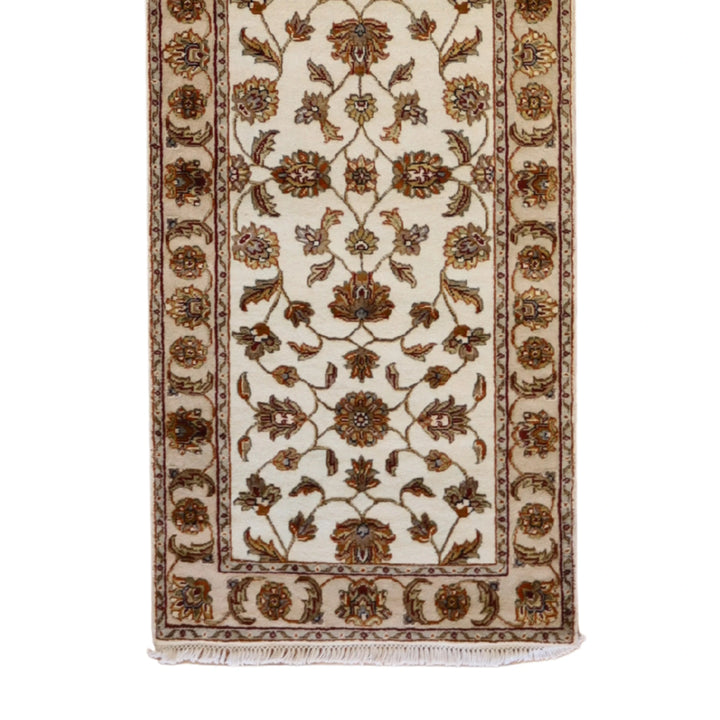 2'7" x 12'0" IVORY AND TAN JAIPUR FLORAL INDIAN RUG