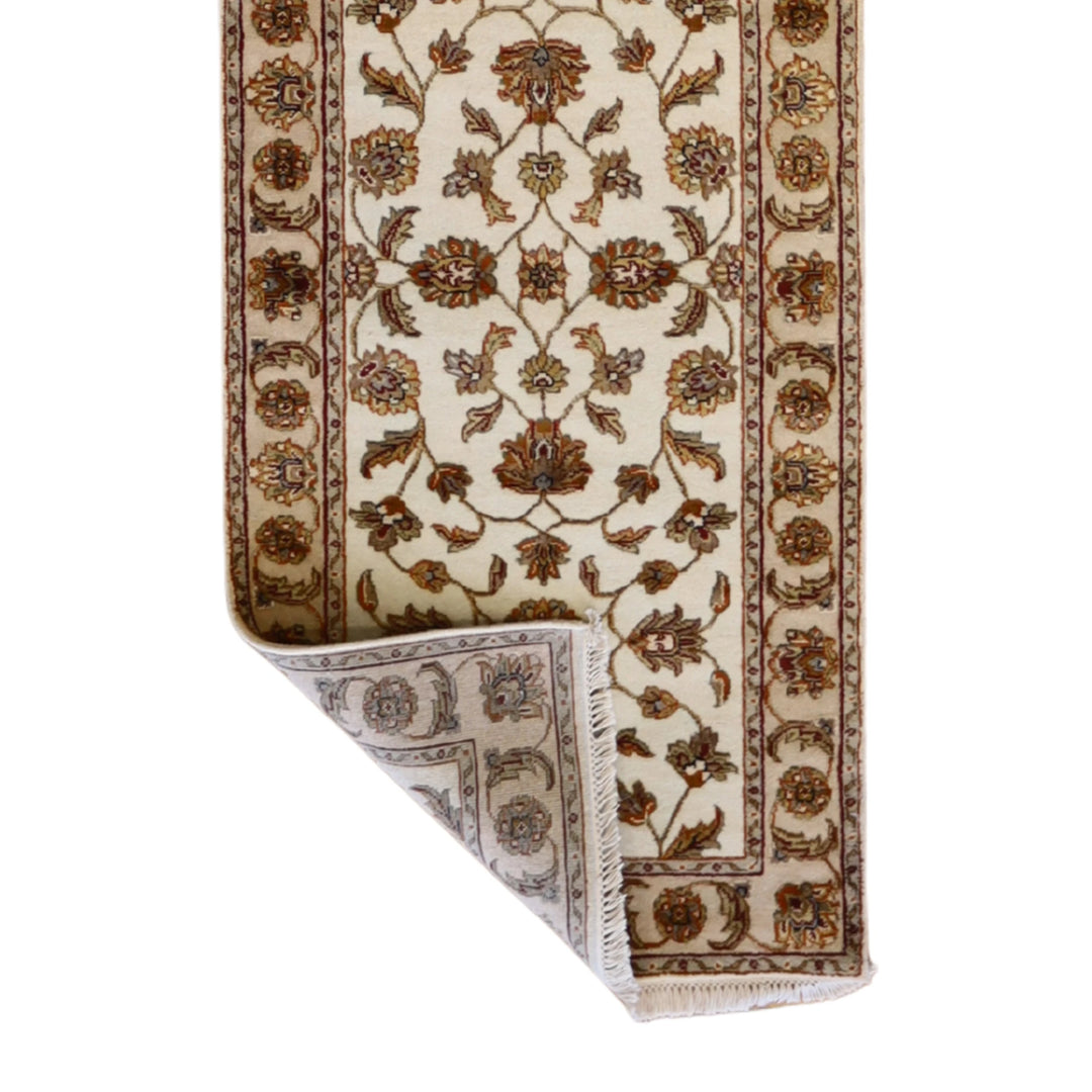2'7" x 12'0" IVORY AND TAN JAIPUR FLORAL INDIAN RUG