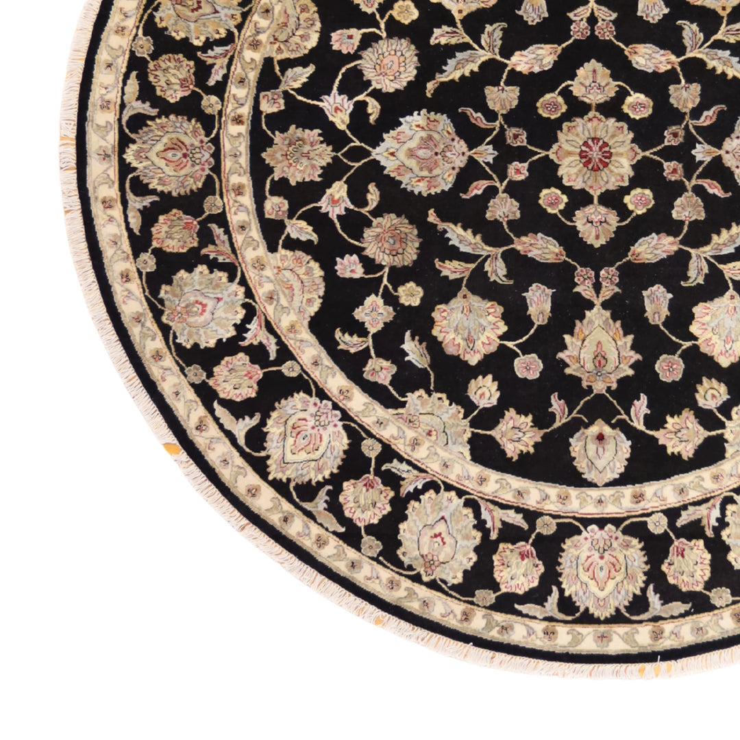 8'1" x 8'2" BLACK AND BLACK JAIPUR FLORAL INDIAN RUG