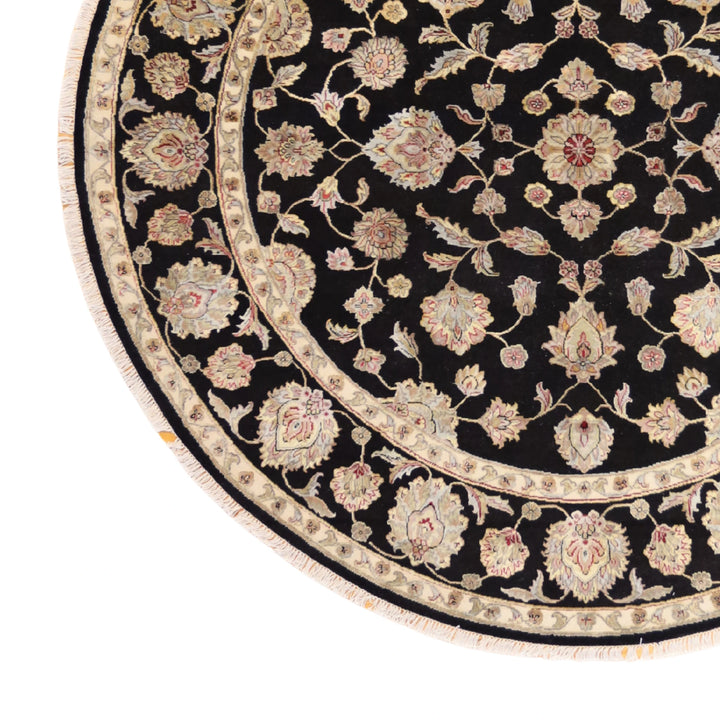8'1" x 8'2" BLACK AND BLACK JAIPUR FLORAL INDIAN RUG