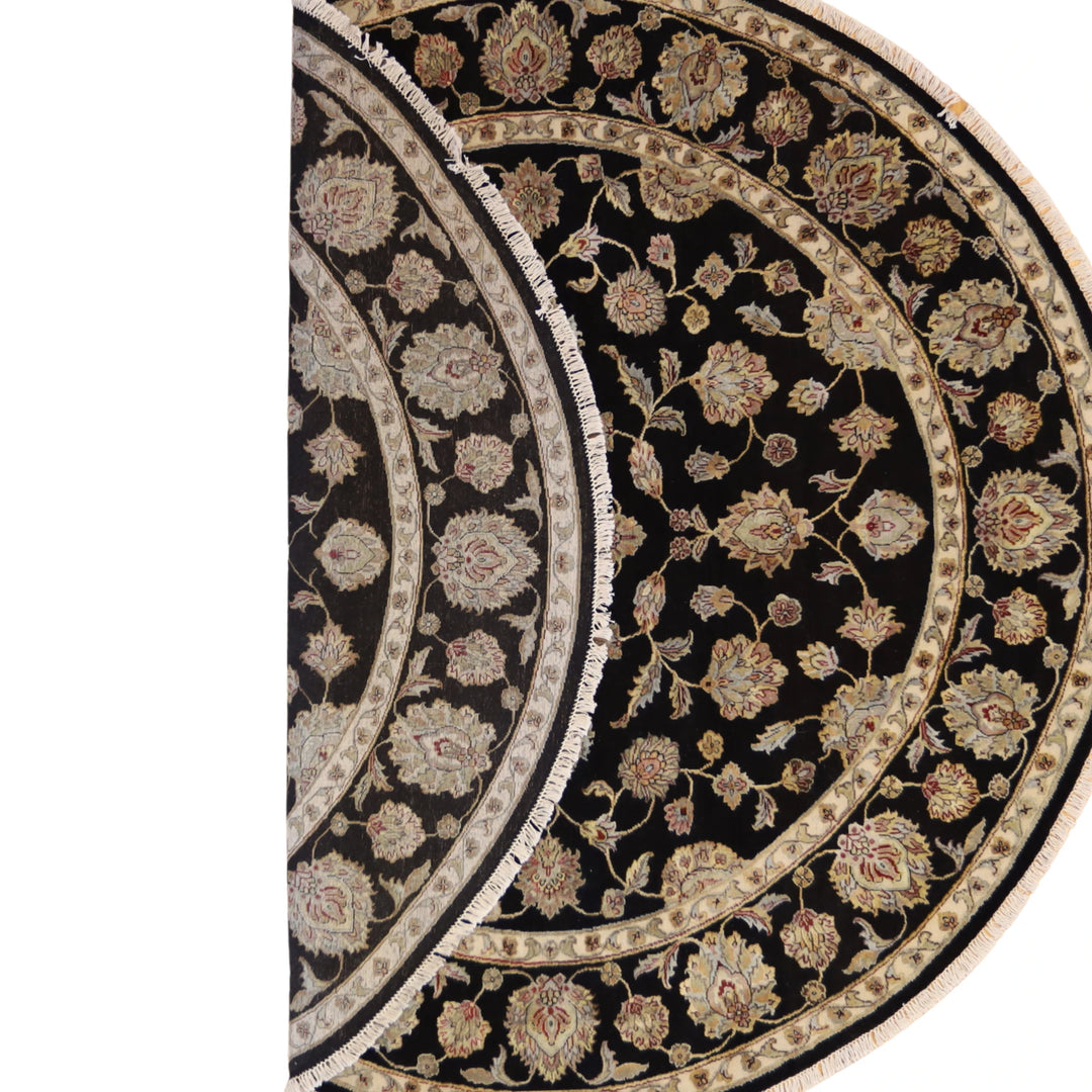 8'1" x 8'2" BLACK AND BLACK JAIPUR FLORAL INDIAN RUG